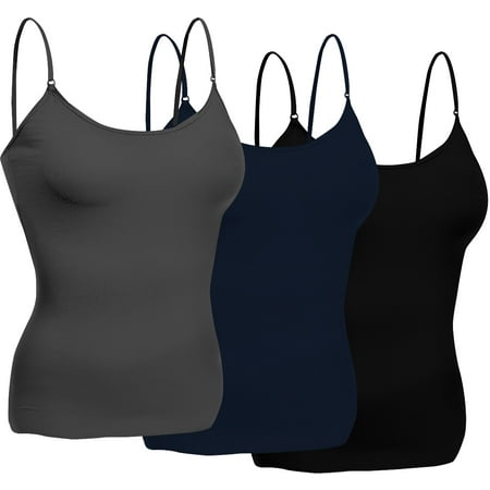 

Essential Basic Women Layering Short Cami Adjustable Strap Tank Top - 3Pack - Blk Navy Chc L