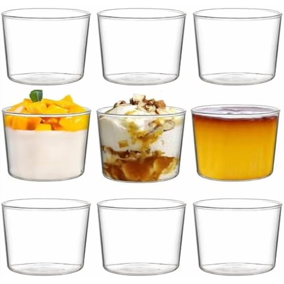 9 Pack Small Glass Dessert Bowls, 8 Oz Custard Cup Clear Pudding Cup, Tasting Glasses Prep Bowls for Parfait, Ice Cream, Party Birthday