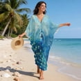 thumbnail image 3 of Xoenoiee Blue Peacock Pattern Kaftan Dresses for Women Plus Size V Neck Caftans Long Batwing Sleeve Beach Cover Up High-Slit Summer Mumu Dresses, 3 of 7