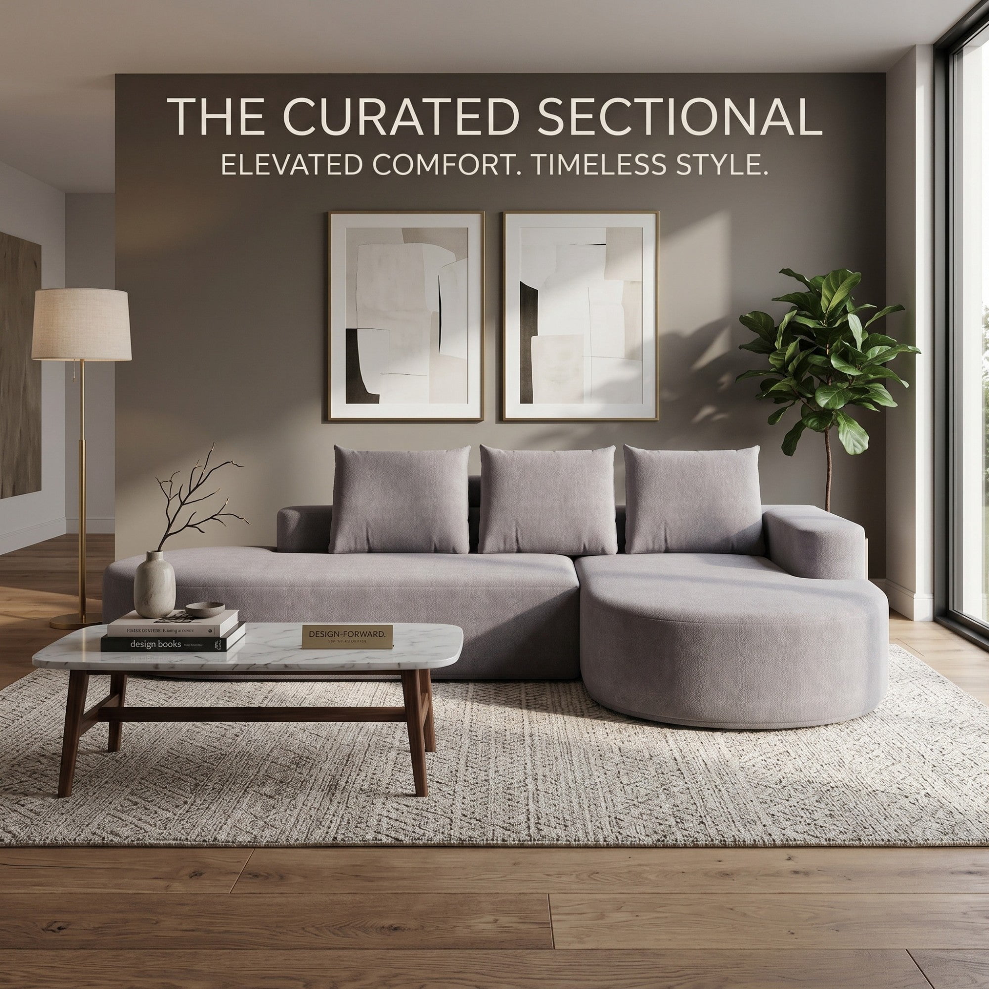 Sailvan 108.5" Modern Curved Chenille Sectional Sofa, Modular L-Shaped Couch with 3 Pillows Grey