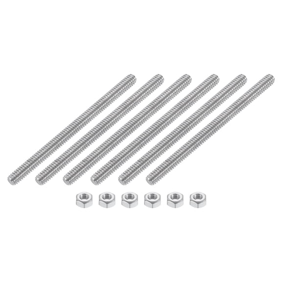 1/4"-20 Fully Threaded Rod, 6Pack 304 Stainless Steel 3.5" Long Threaded Screw