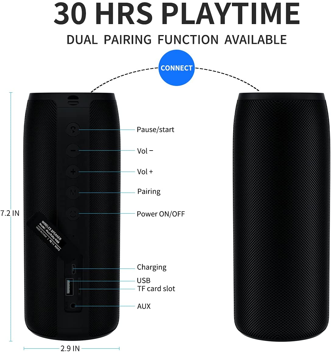 Aursear Waterproof Bluetooth Speaker, Portable Outdoor Wireless Speaker with Loud Stereo Sound, 30H Playtime,Black - image 3 of 9