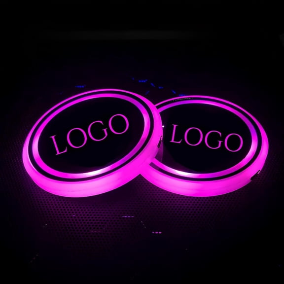 Custom LED Car Coasters With Logo - 7 Colors Personalized Cup Holder Lights - Cool Accessories for Cars