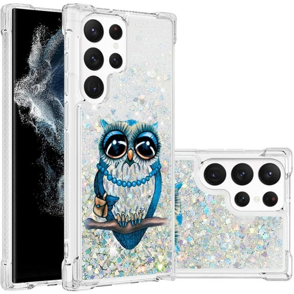 Slim Fit Phone Case for Samsung Galaxy S23 Ultra,Crystal Bling Quicksand Effect TPU Bumper Case with Four Corners Anti-Drop Protection Cover for Galaxy S23 Ultra,YBDT Owl