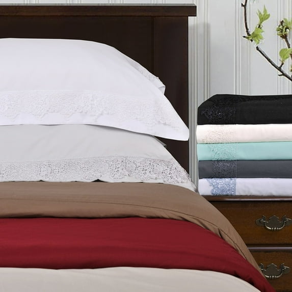 Regal Lace Microfiber Wrinkle-Resistant Duvet Cover and Pillow Sham Set Burgundy / King/Cal King