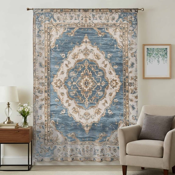 Boho Blue Sheer Curtains 72 Inches Long, Retro Tribal Traditional Distressed Printed Light Filering Curtains, Breathable Simi Curtain Privacy Drapes for Living Room Bedroom Window Treatment