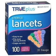True Plus Sterile Lancets 33 Gauge, Universal Fit Curve Grip, 100ct, 2-Pack