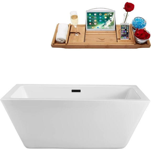 60" Streamline N320GLD Soaking Freestanding Tub and Tray With Internal Drain