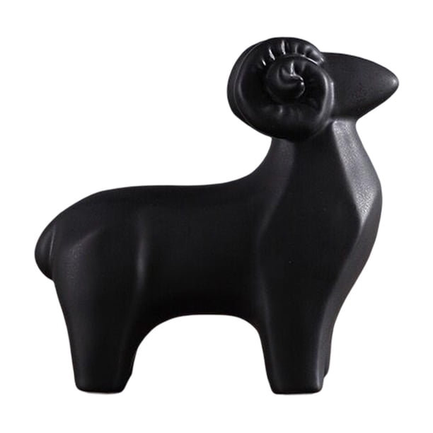 Estatua creativa de oveja, adorno artesanal, escultura coleccionable de cerámica de estilo nórdico. Negro Medio