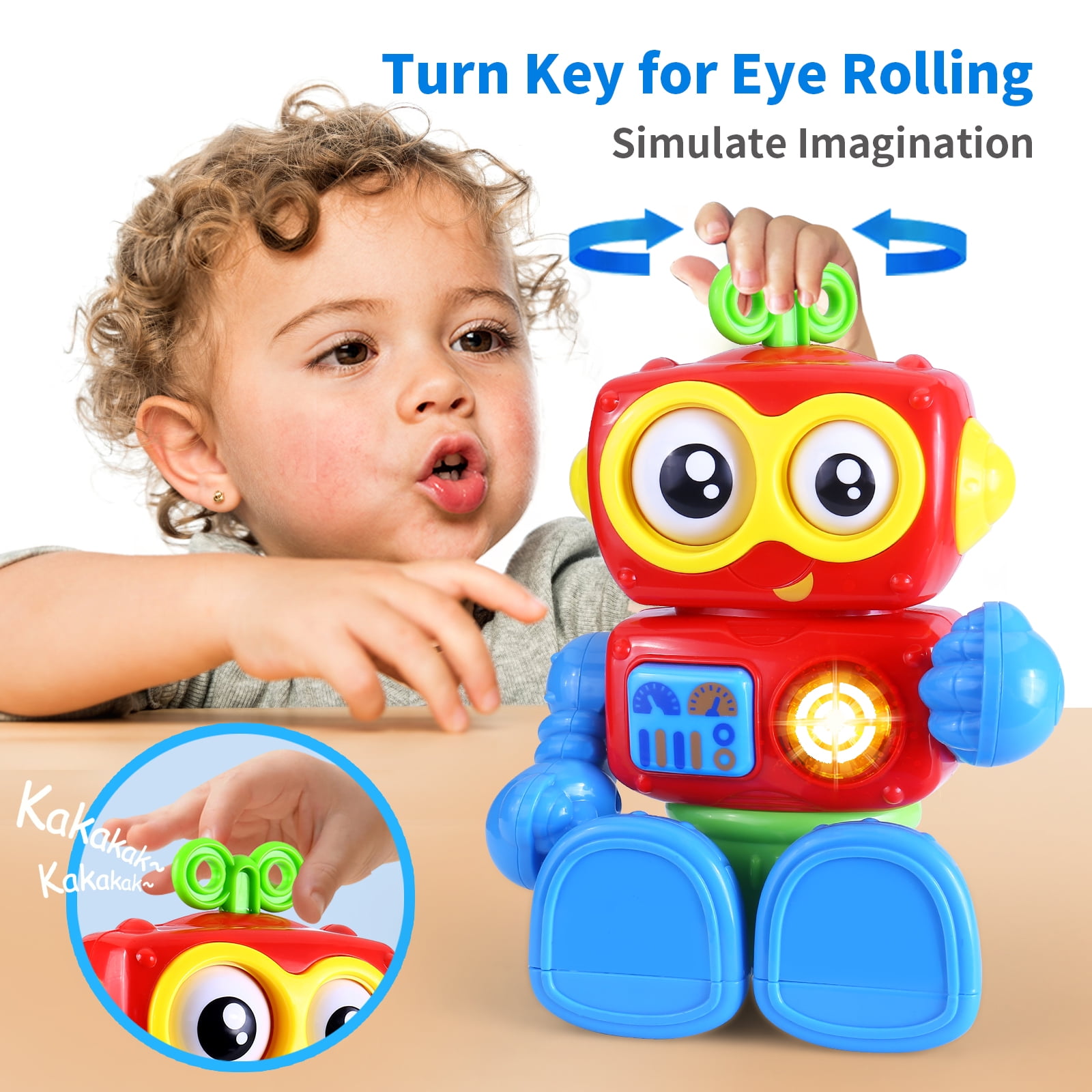 Yerloa Robot Toys for 1 Year Old Boys Girls Birthday Gift, Baby Toys 6-12 Months, Musical Light Up Tummy Time Infant Toys 3-6 12-18 Months, Interactive Sensory Toys for 1-2 Year Old Fine Motor Skills