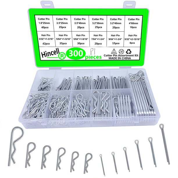 Kit Surtido de Pasadores de Chaveta Hincell 300 Piezas Pasador de Chaveta de Acero Chapado en Zinc Pasador de Enganche Clips Kit Surtido de Accesorios de Sujetador Pasadores de Cabello de Múltiples Ta