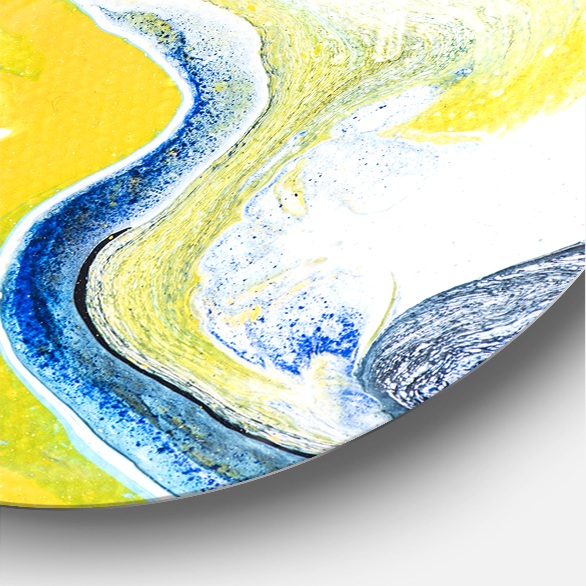 Designart 'Abstract Marble Composition In Blue and Yellow IV' Modern Circle Metal Wall Art 36x36 - Disc of 36