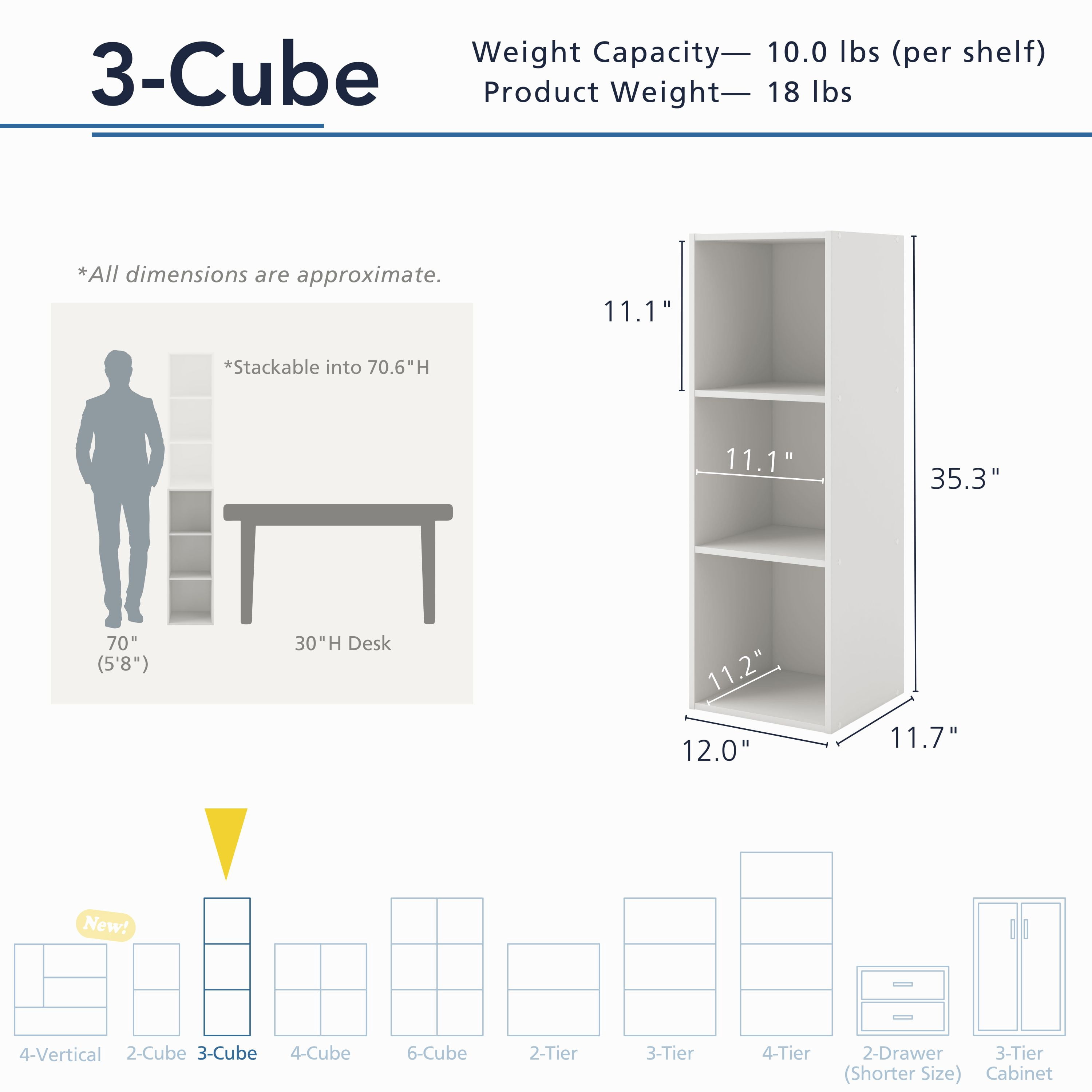 Join Stackable 3-Cube Wood Taupe Grey Bookcase