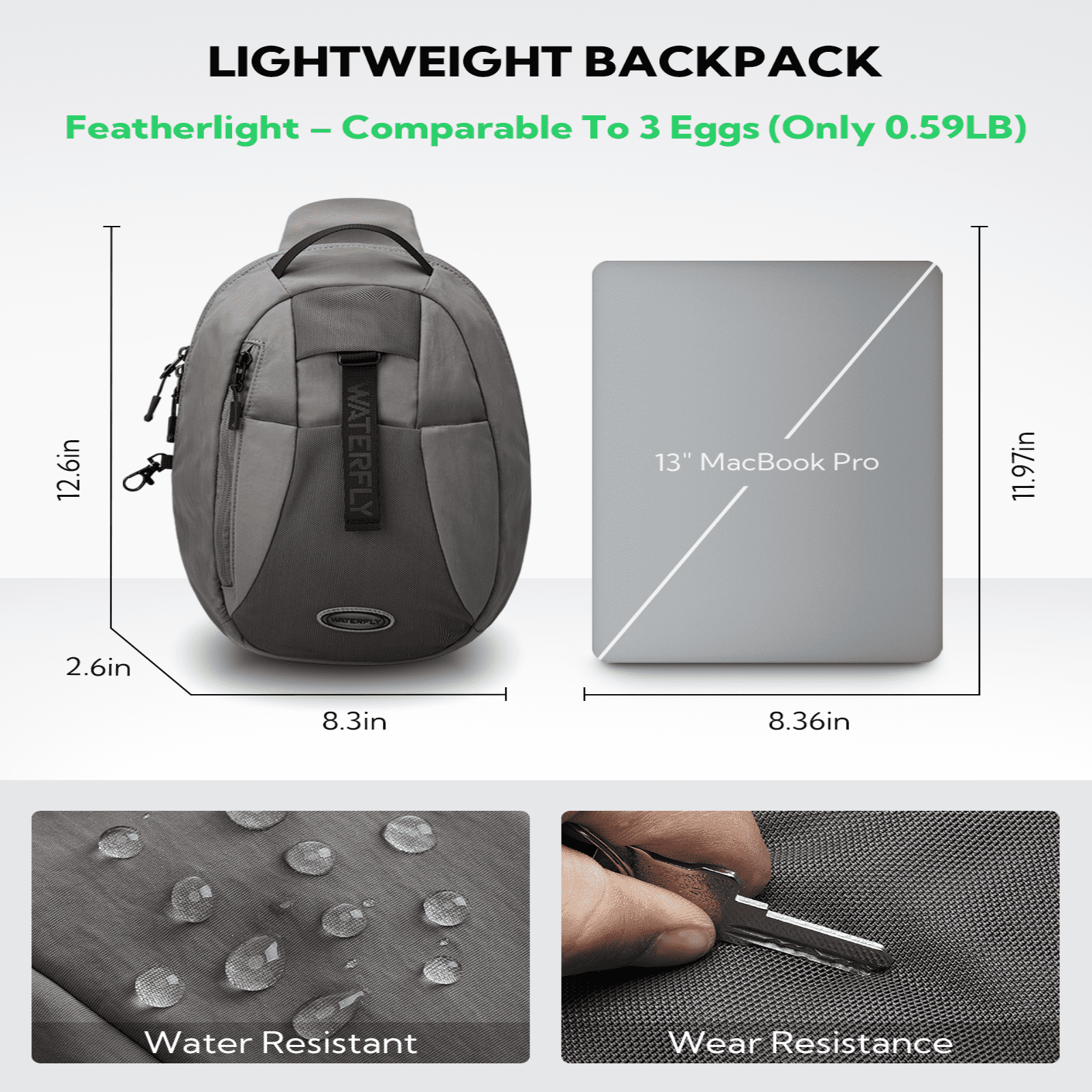 WATERFLY Unisex RFID Blocking Anti Theft Travel Sling Cross-Body Shoulder Chest Bag,Gray