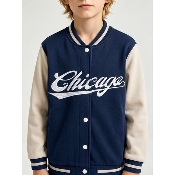 PureChapter Boys Varsity Baseball Jacket Color Block Letter Embroidered Button Bomber Coat for Teen Boys 7-15 Years