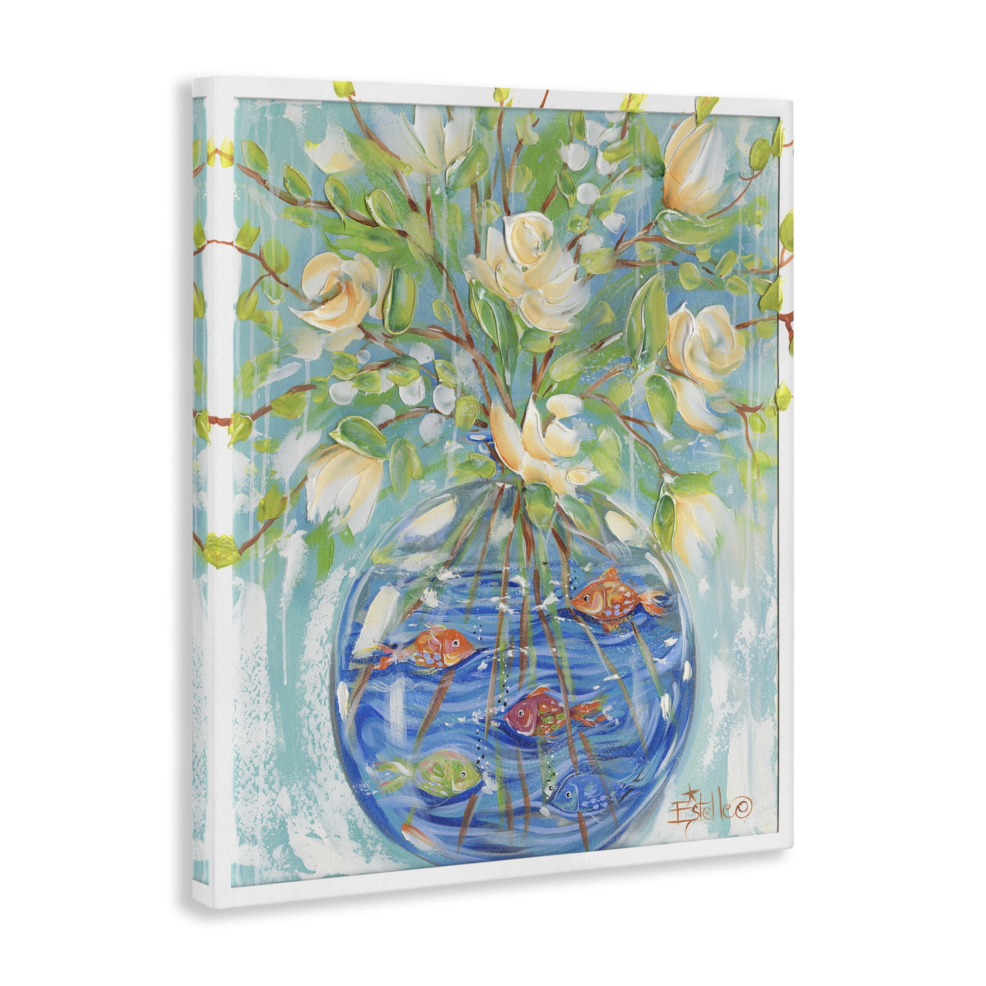 Stupell Industries Fish Bowl Bouquet Plants & Flowers Painting Wrapped Canvas Art Print Wall Art, 24 x 30