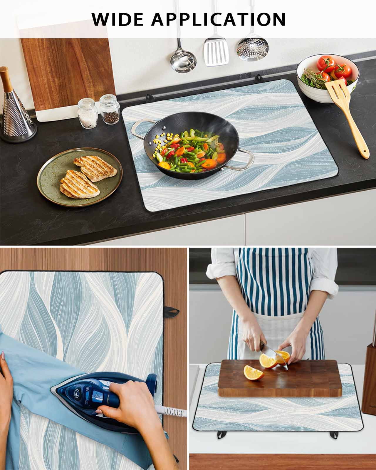 nqOlkjepod Large Induction Cooktop Protector Mat 24"x21", White Blue Ombre Stripe Stove Top Covers for Electric Stove, Modern Abstract Moire Waves Stove Burner Cover Mats, Glass Top Stove Cover