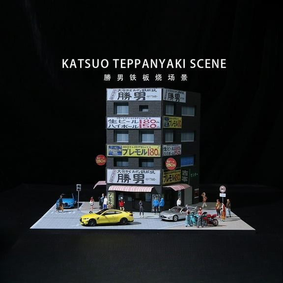 1:64 Diorama Parking Lot Model LED Lighting Japanese Garage Model, Building Model Scene Display Case Toy