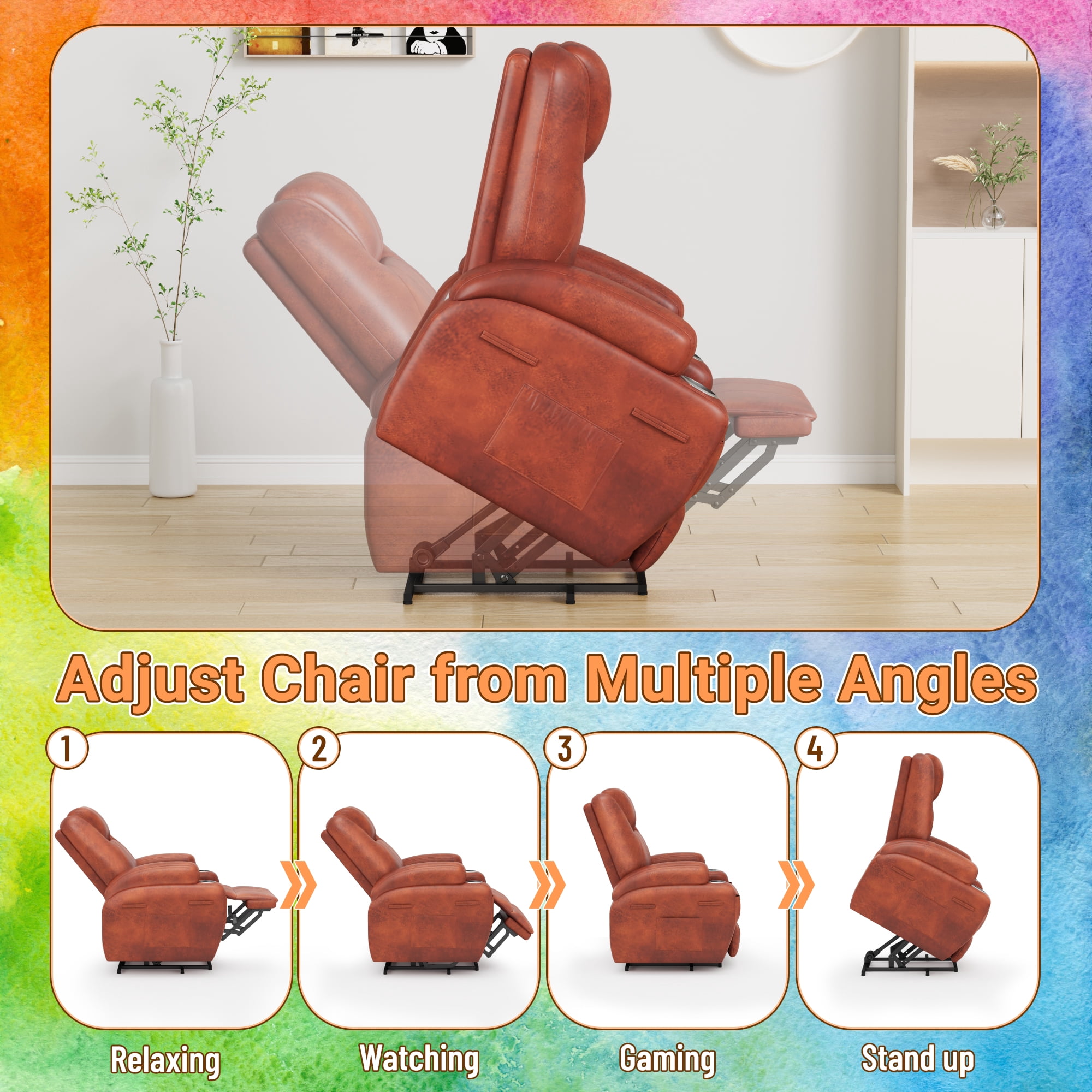 Vineego Power Lift Recliner Chair with Massage - Remote Control, Leathaire Fabric, Cup Holders for Elderly & Home Theater,Brown