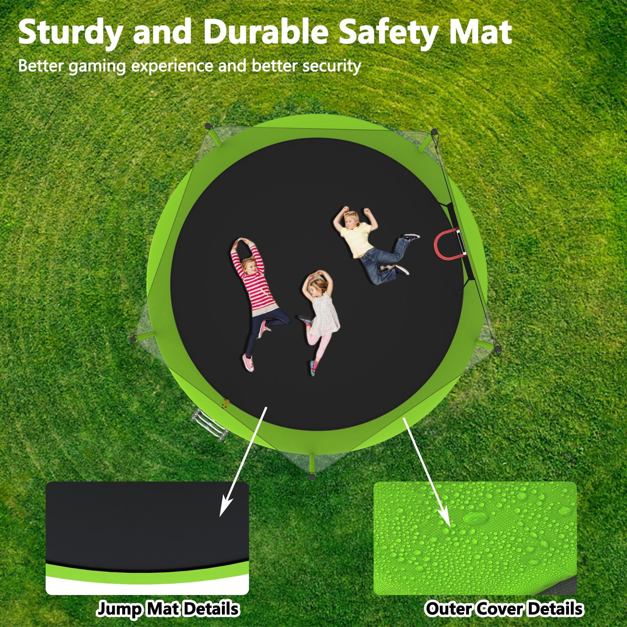 14FT Trampoline for Kids Adults, Seizeen Round Trampoline with Enclosure Net, 2-IN-1 Outdoor Trampoline w/Hoop, Ladder, Waterproof Mat