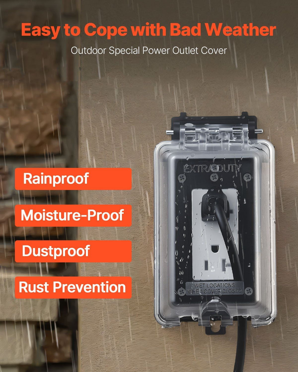 1 Gang Weatherproof Outdoor Electrical Outlet Cover Lockable High Strength PC Material 6 in 1 Receptacle Socket Horizontal Vertical Easy Installation