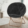 thumbnail image 4 of Round Folding Faux Fur Saucer Chair,Moon Chair for Bedroom Living Room Dorm Garden Courtyard Foldable Metal Frame Oversized Large Comfy Furry Padded Soft Lazy Cozy Lounge Chair for Adults,Black, 4 of 8
