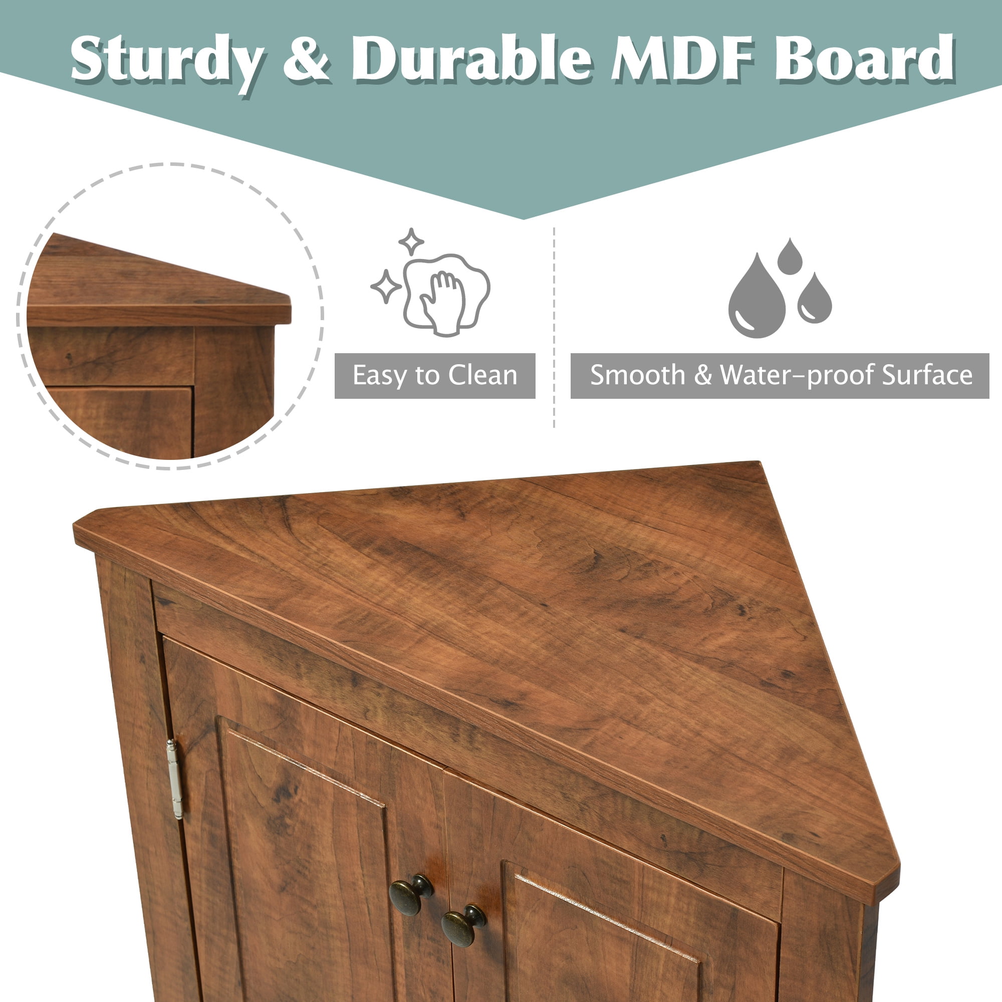Bathroom Corner Storage Cabinet, Triangle Storage Cabinet with Adjustable Shelves, Freestanding Cabinet Organizer for Bathroom, Living Room, Kitchen