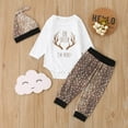 thumbnail image 2 of ZMHEGW Set Outfit for Girls Christmas Deer Letter Cartoon Printing Long Sleeved Romper Casual Pants with Hat 3Pieces Newborn Infant Baby Girl Clothes, 2 of 6