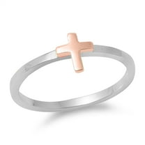 CHOOSE YOUR COLOR Rose Gold-Tone Cross Love Christ Stacking Ring Sterling Silver Band 925 Female Size 10