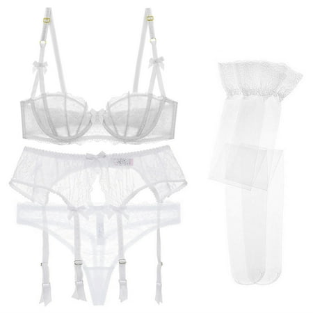 

Varsbaby Women s Demi Cup Bra Thongs Garters Stocking Lingerie Set