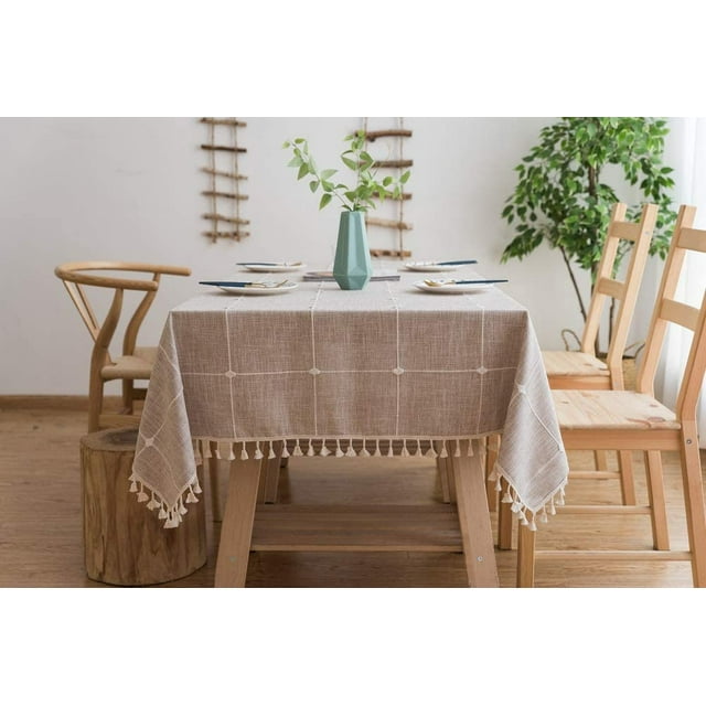 Mantel con borlas Mantel a cuadros de algodón y lino Mantel de mesa de centro Mantel de cocina lavable cuadrado para mesa de comedor, mezcla de algodón, 100 * 160 cm marrón japonés oso de fresa Hogar