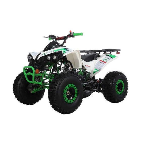 X-Pro Storm 125cc ATV Gas Powered Teen Quad, Automatic D-N-R Transmission with Reverse, 119.6cc 4-Stroke Engine, Remote Kill Switch, LED Headlight, 19/18 Tires (Green/Green)
