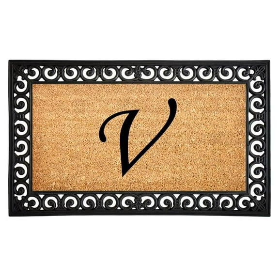 Calloway Mills  18 x 30 in. Gabriel Monogram Rectangular Doormat, Natural & Gold - Letter V
