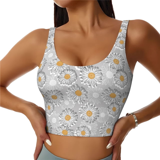Balery Daisies Flowers Sujetadores deportivos con espalda cruzada para mujer, acolchados, sin costuras, de alto impacto, ideales para yoga, gimnasio, entrenamiento y fitness.-X-Large