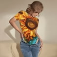 thumbnail image 3 of Saiise Pyjama une-Pièce à Manches Courtes pour Femme, Motif Tournesol Coloré Jaune Foncé, Col Rond, Justaucorps Extensible avec Fermeture à Boutons-Pression - Moyen, 3 of 7