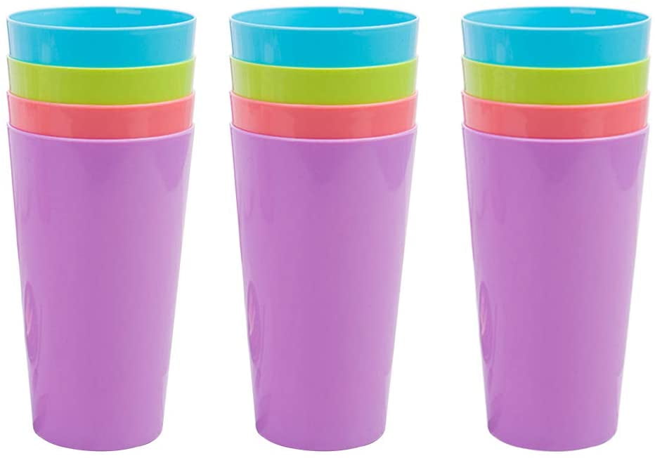 Cafe 17.5-ounce Break-Resistant Plastic Restaurant-Style Beverage Tumblers | Set of 12 in 4 Assorted Colors,Adults Kids Juice Cold Drink Cup Camping Cups for Indoor Outdoor Parties