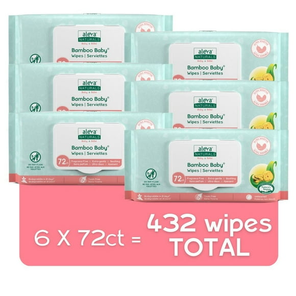 Aleva Naturals Serviettes Sensibles Bamboo Baby Economy Pack - 432ct (72ct x 6)