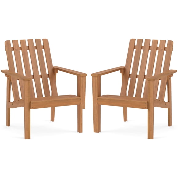 Gymax Adirondack Chairs Set of 2 Acacia Wood Outdoor Patio Chairs w/Slatted Backrests
