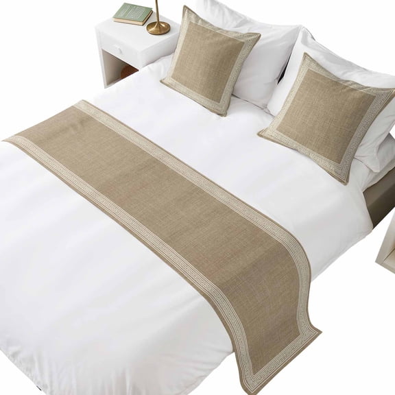 Bed Runner for Queen Size Bed, Cream Greek Key Decorative Beds Runners and 2 Matching Pillow Covers Set, Geometric Greece Ancient Rustic Beds Scarf Throw for Foot of Bedding Set for Hotel/Bedroom
