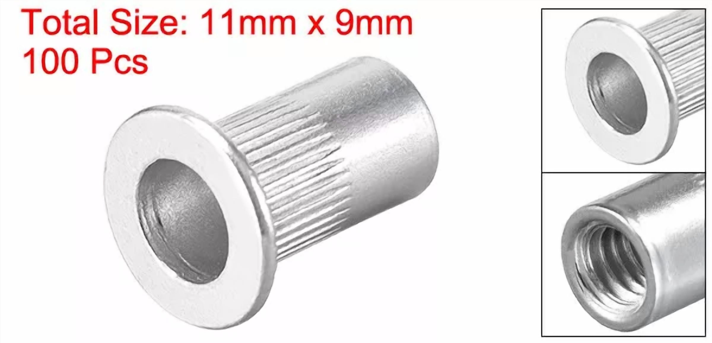 CIRCLE- 100Pcs #8-32 Rivet Nuts Aluminium Alloy Knurled Flat Head Threaded Insert Nut