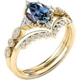 thumbnail image 2 of Gems Jewels 925 Sterling Silver 2.00 Ct Oval Cut Alexandrite & White Diamond Wedding Valentine's Anniversary Christmas Bridal Ring Set 14K Yellow Gold Plated For Women's -8, 2 of 4