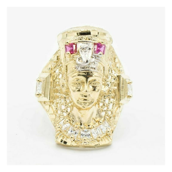 CZ Pharaoh Egyptian King Men’s Adult Ring Men’s Adult 10K Yellow White Gold, 6.78 Gr - Goldum NYC