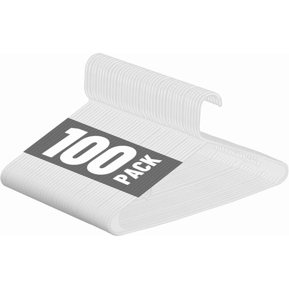 100 Pack Standard Size White Plastic Hangers for Clothes Lightweight Space Saving Tubular Clothing Hangers (White)