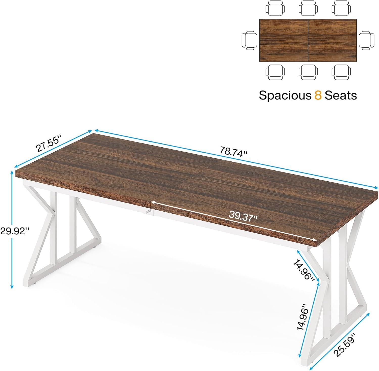 Tribesigns 78.7-Inch Executive Desk, Large Computer Office Desk, Industrial Study Writing Table for Home Office(Brown/White)