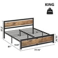 thumbnail image 2 of Towallmark King Size Bed Frame with Wooden Headboard, King Bed Platform Metal Bedframe Easy to Assemble, Industrial 14 inch Noise Free, Rustic Brown, 2 of 7