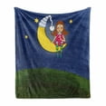 thumbnail image 1 of Moon Soft Flannel Fleece Throw Blanket, Cartoon Girl with Pigtails on Moon Stars Words Artwork Doodle Style, Cozy Plush for Indoor and Outdoor Use, 50" x 70", Multicolor, by Ambesonne, 1 of 6