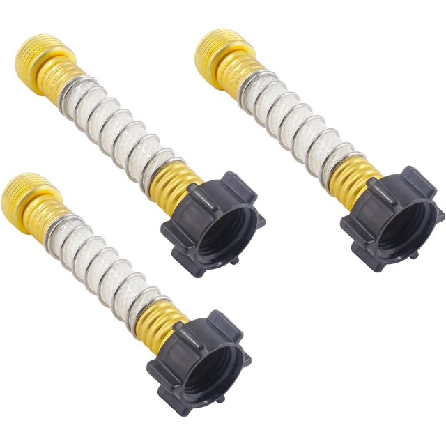 HUGFEGWE 3 Pcs Garden Hose Extension Adapter Hose Kink Protector with Coil Spring, Solid Brass Faucet Hoses Coupling Adapter Extension with Comfortable Rubberized Grip (Black Cap) CJB91-55547