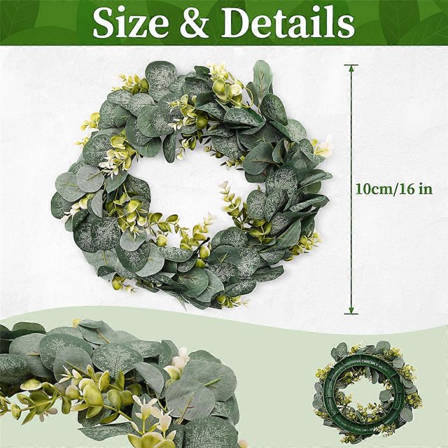 Eucalyptus Wreath Farmhouse Decor, Green Wreath Front Door Farmhouse Artificial Wreath Spring Summer