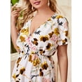 thumbnail image 5 of AOOCHASLIY Summer Clothes Womens Dresses Plus Size Fashion Women V-Neck Floral Printing Ruffle Hem Short Sleeve Dress, 5 of 7