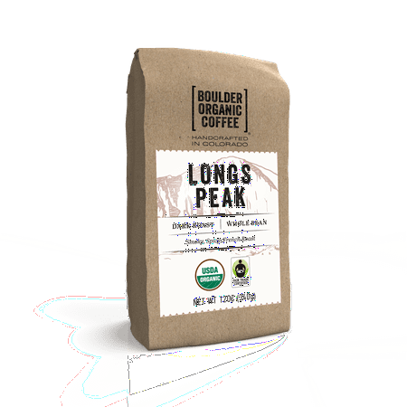 Boulder Organic Longs Peak Organic & Fair Trade Whole Bean Coffee, Dark Roast, 12 oz Bag, Caffeinated